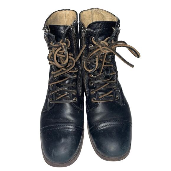 FRYE Tyler Double Zip Leather Combat Moto Laced Ankle Boots   Size: 6.5 B - Picture 2 of 8